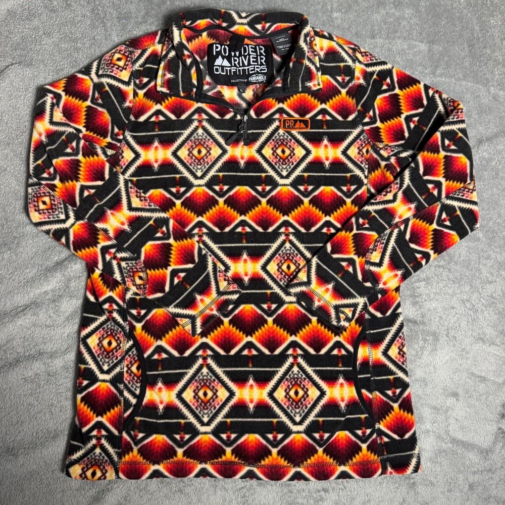 Powder River Outfitters Aztec Fleece Quarter Zip Pullover Western Southwestern L